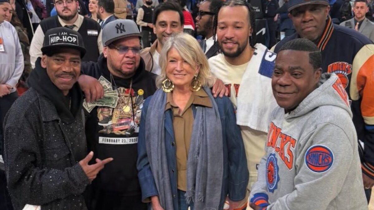 Martha Stewart with Jalen Brunson and Tracy Morgan at Madison Square Garden