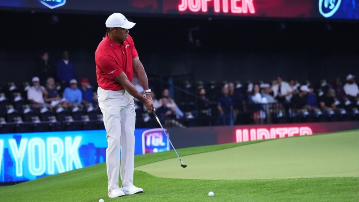 Tiger Woods at TGL Season 2 final held at the SoFi Center in Florida (Image via Bleacher Report)