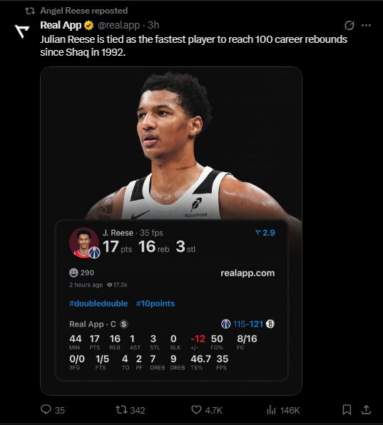 Angel Reese reposted her brother's achievement