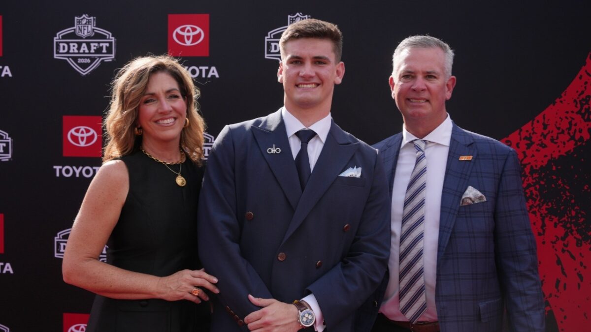 Ty Simpson and his parents at the NFL Draft