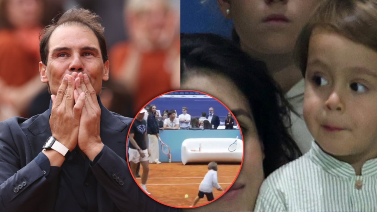 Rafael Nadal Watches his Son Hit Identical Backhand Shots During Madrid Exhibition