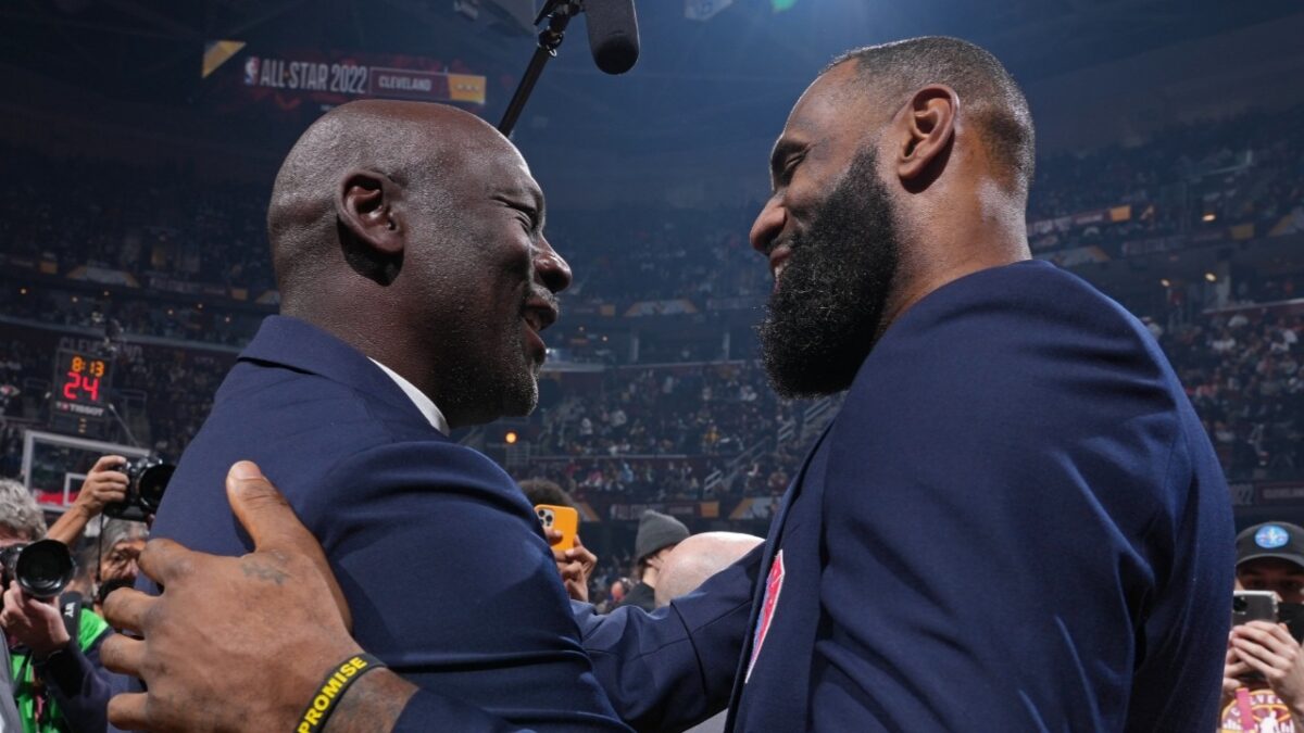 Michael Jordan and LeBron James at the NBA's 75th Anniversary event