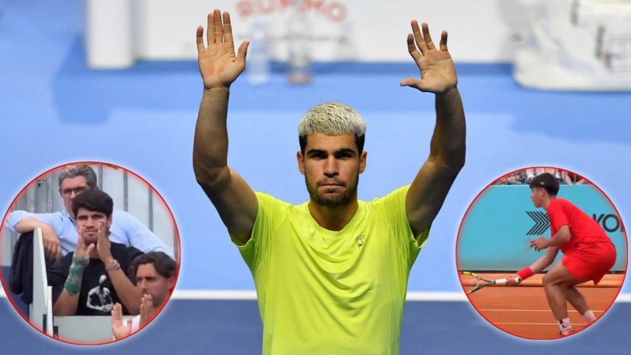 Carlos Alcaraz Watches Younger Brother Jaime Hit Drop Shot in Madrid