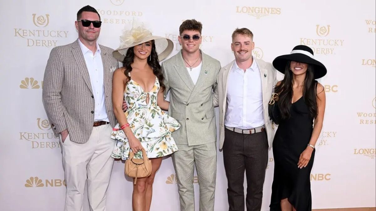 Cooper DeJean (middle) and Abby Summers (second from left) with their group at the Kentucky Derby  (Image via Fox News)