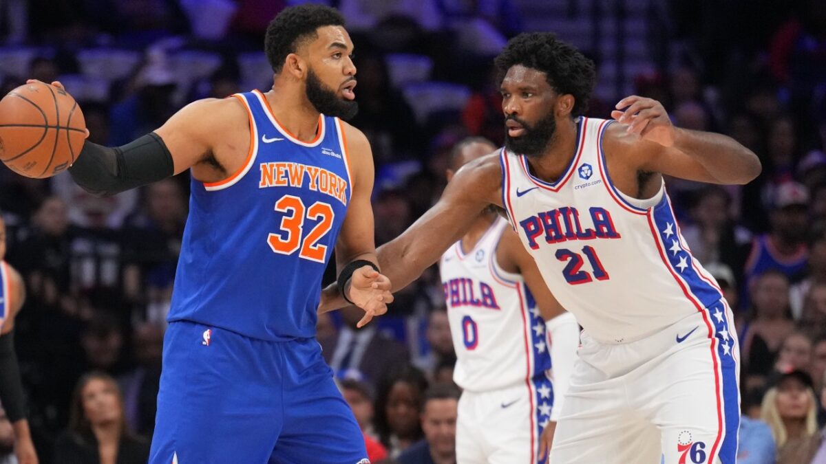 Joel Embiid's 'This Was a Success' Claim After Knicks Sweep 76ers Leaves Fans Fuming - "Sounding Like Jaylen Brown" 1 Karl Anthony-Towns and Joel Embiid in the Eastern Conference Semis