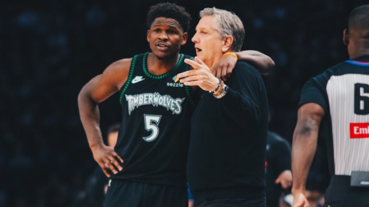 Anthony Edwards Honors Late Mother With 16-Point 4th Quarter to Even Series 1 Anthony Edwards and head coach Chris Finch