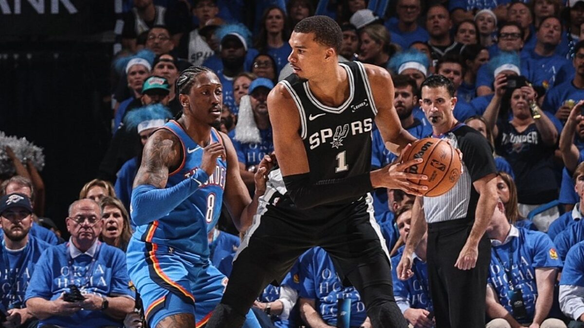 Victor Wembanyama Shoulder Bumping Rival Chet Holmgren in Game 5 Goes Viral 1 Victor Wembanyama in Game against OKC