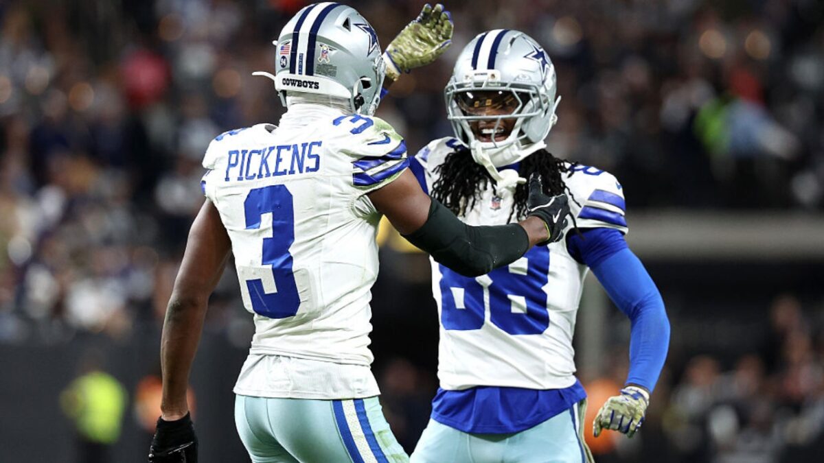 CeeDee Lamb Laughs Off John Harbaugh Saying Giants Could 'Kick the Cowboys A**' 1 George Pickens and CeeDee Lamb