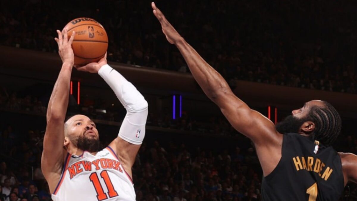 Knicks Head Coach Mike Brown Details His Strategy to Throttle James Harden in ECF Game 1 1 Jalen Brunson shooting over James Harden