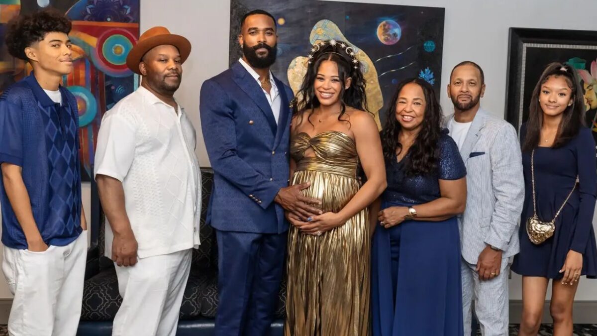 Bianca Belair Shares Emotional Thank You After Star-Studded Baby Shower 2 Bianca Belair and Montez Ford with their families