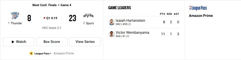 'Wakanda' Victor Wembanyama's 33-Point Night Forces OKC to Quit Game 4 Early 1 1st quarter score