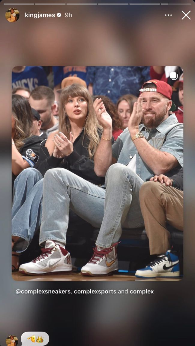 Taylor Swift’s Reaction to Travis Kelce’s Cavaliers Heartbreak Goes Viral 2 LeBron James showing love to Taylor Swift and Travis Kelce