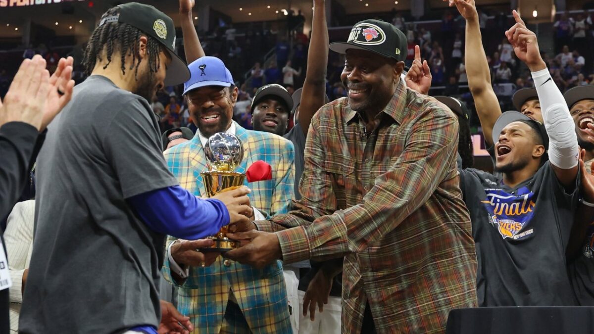 Becky Hammon Stands by Her Opinion on Jalen Brunson Despite ECF Finals MVP Win 1 Jalen Brunson receiving his ECF Finals MVP trophy from Patrick Ewing