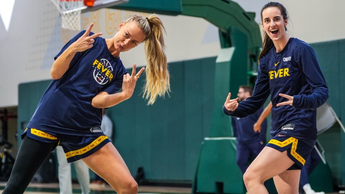 Analyst Claiming Caitlin Clark's On-Court Antics Makes Her Unlikable Angers Fans - "Another Low IQ Take" 1 Sophie Cunningham and Caitlin Clark at practice