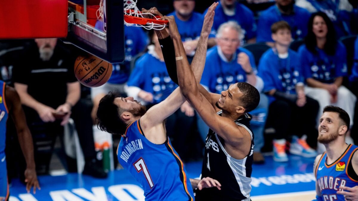 Chet Holmgren's Embarrassing Performances in West Finals Lead Analysts to Demand OKC to Trade Him 1 Chet Holmgren being dunked on by Victor Wembanyama
