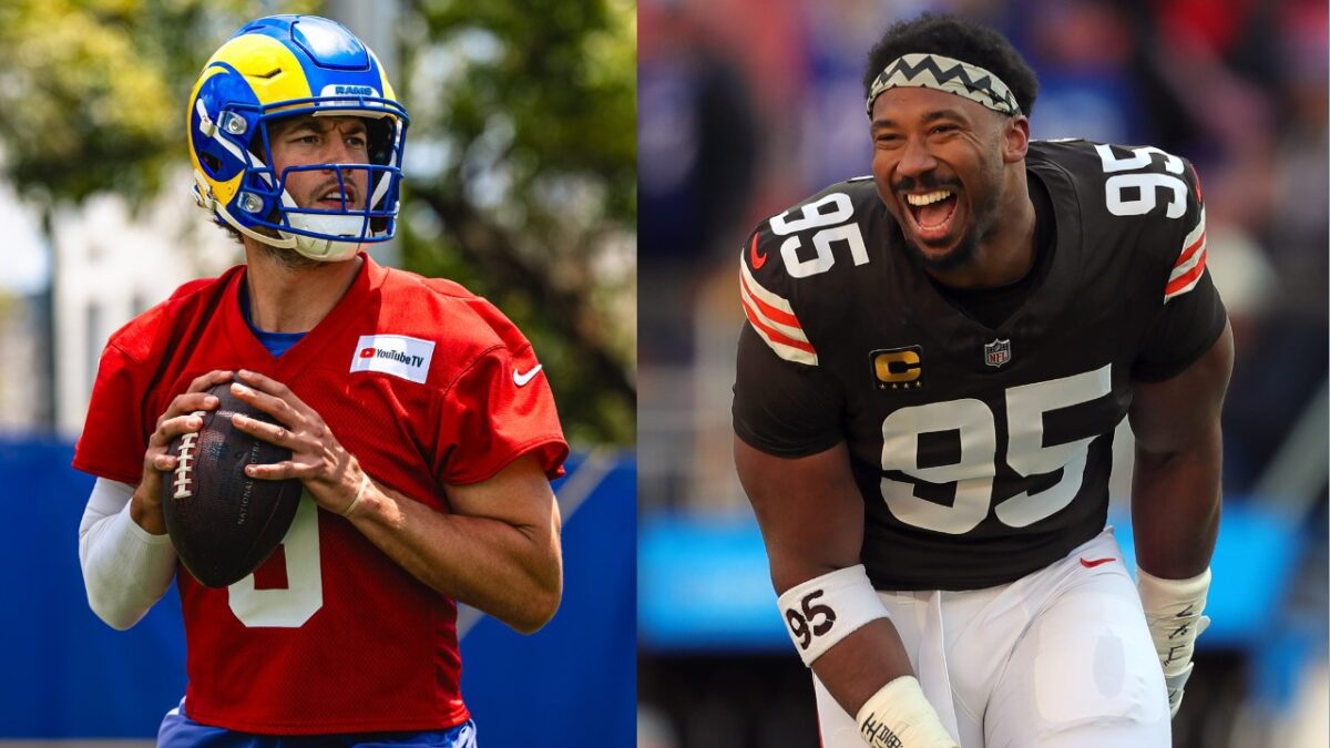 Sean McVay’s Grin After Myles Garrett Trade a Stark Contrast to Ty Simpson Draft 1 Matthew Stafford and Myles Garrett