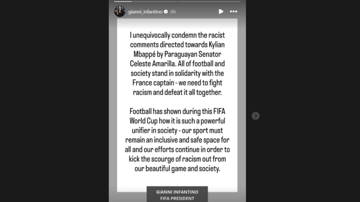 Paraguayan Senator Celeste Amarilla Threatens Kylian Mbappe With Legal Action After French Captain Lashes out at Her Racist Remarks 2 Gianni Infantino's message for Kylian Mbappe