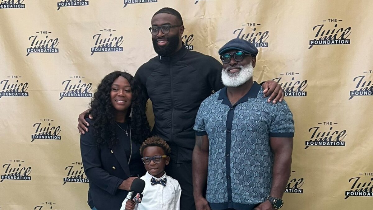 Jaylen Brown Has Heartwarming Moment with Superfan Who Cried After Blockbuster Trade to 76ers 1 Jaylen Brown with Giovanni Rubin Jean and his parents