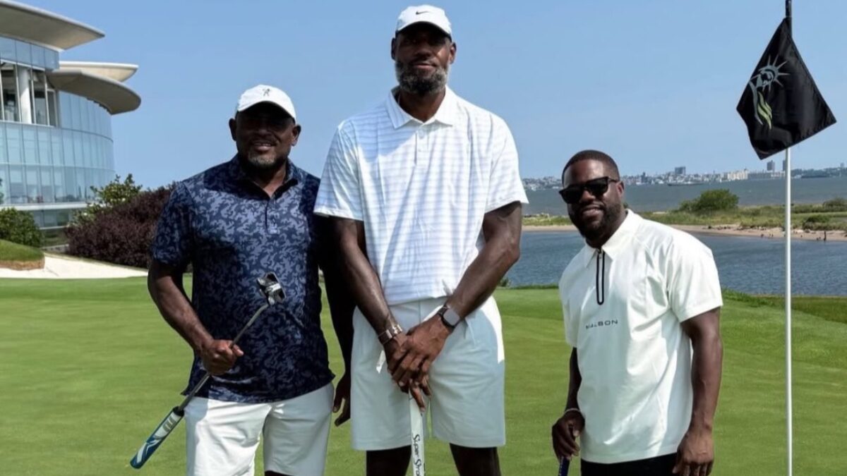 LeBron James Joining 76ers Draws Celebratory Reactions From Allen Iverson, Kevin Hart & Philly Celebs 1 Steve Stoute, LeBron James and Kevin Hart playing golf