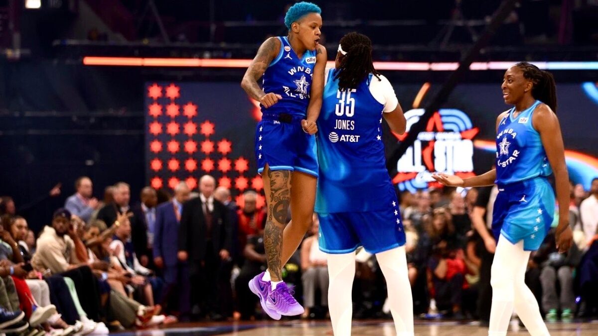 Angel Reese's 'Jealous' Stare at Caitlin Clark During All-Star Interview Goes Viral 1 Courtney Williams (left) wearing Caitlin Clark's shoes