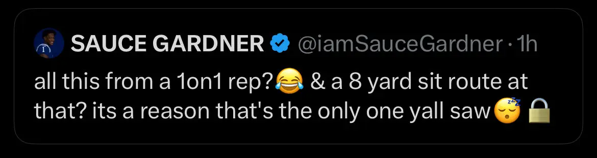Sauce Gardner Mocks Fans Trolling Him with AJ Brown Ankle-Breaker Clip 3 Gardner's original tweet