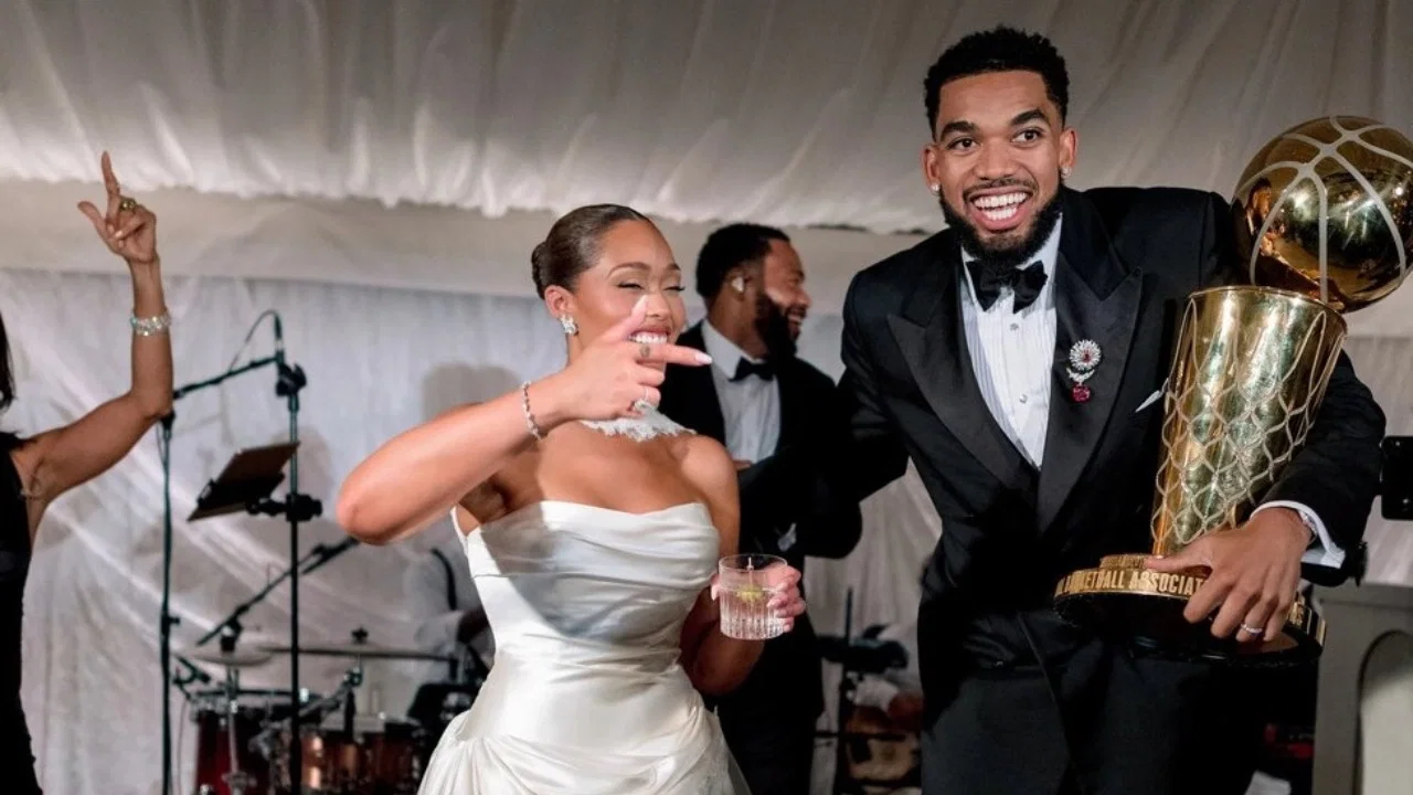 Karl-Anthony Towns Flexes Championship Trophy at Star-Studded Wedding to Jordyn Woods