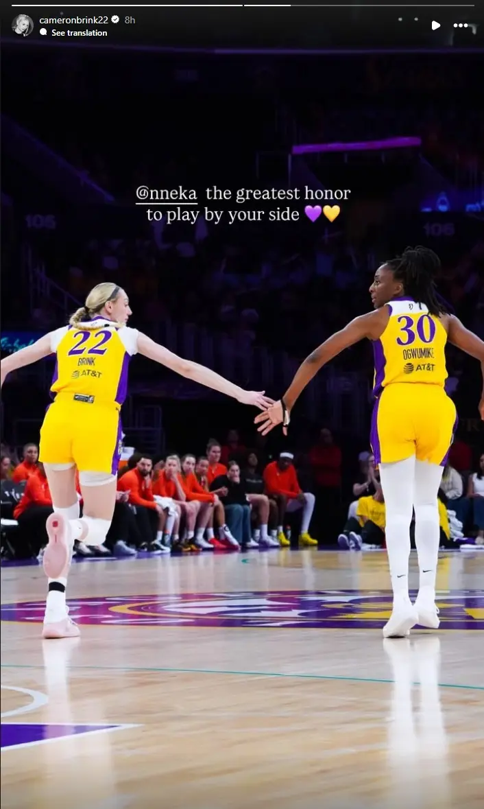 Nneka Ogwumike Calling an End to Her 15-Year Career Draws Praise From Angel Reese & Cameron Brink 2 Cameron Brink giving Ogwumike her flowers