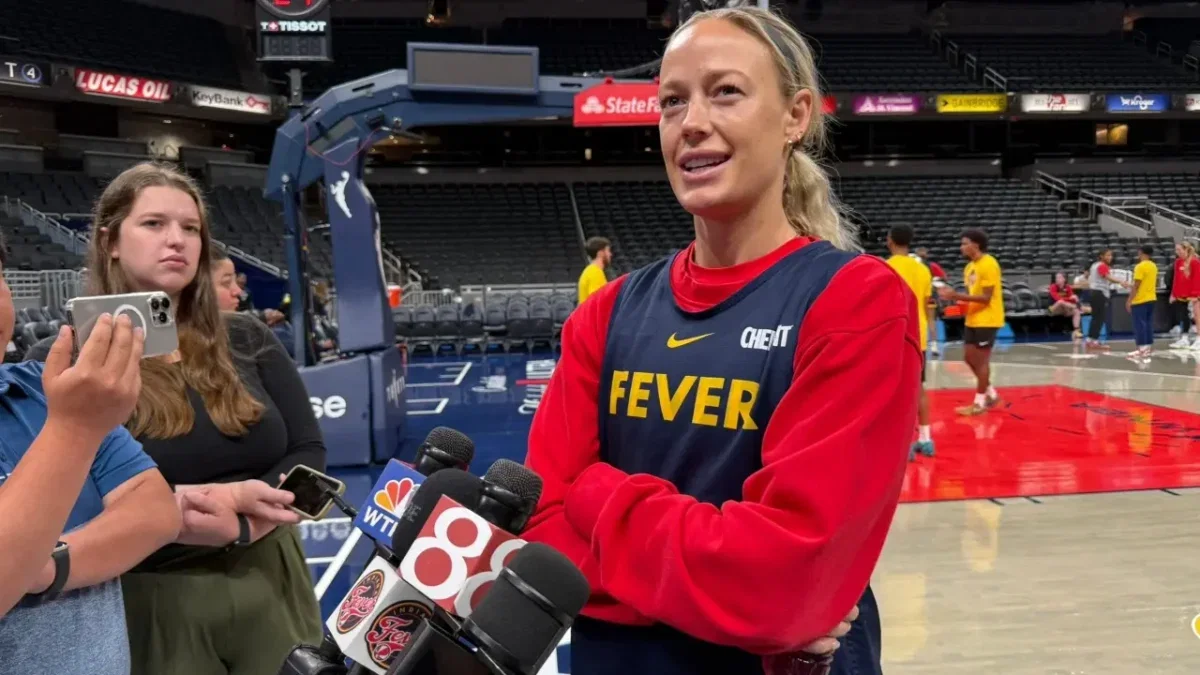 Sophie Cunningham Calls For Adam Silver to Change WNBA Leadership Amidst Identity Crisis 1 Cunningham speaking with reporters