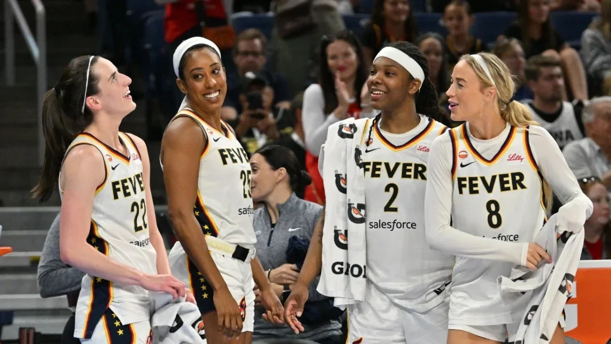Caitlin Clark, Monique Billings, Myisha Hines-Allen and Sophie Cunningham