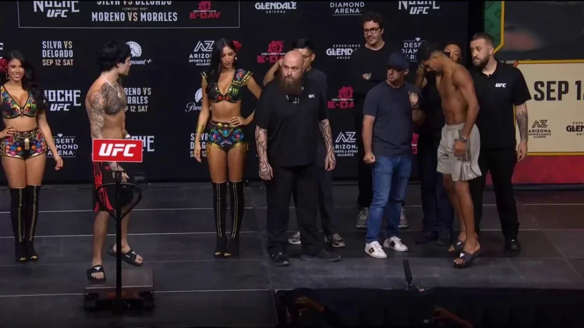 Jean Silva and Tommy McMillen Steals the Spotlight at Noche UFC Ceremonial Weigh-Ins 1 Marwan Rahiki and Tommy McMillen at the Noche UFC ceremonial weigh-in