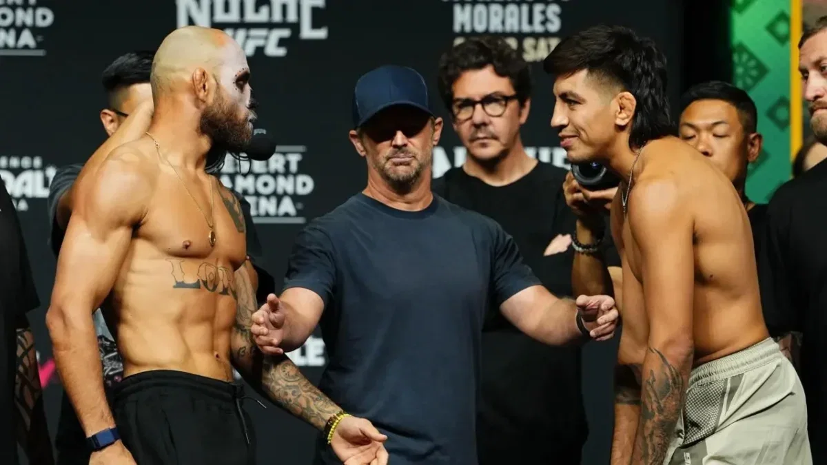 Jean Silva and Tommy McMillen Steals the Spotlight at Noche UFC Ceremonial Weigh-Ins 2 Jean Silva and Jose Delgado at the Noche UFC ceremonial weigh-in