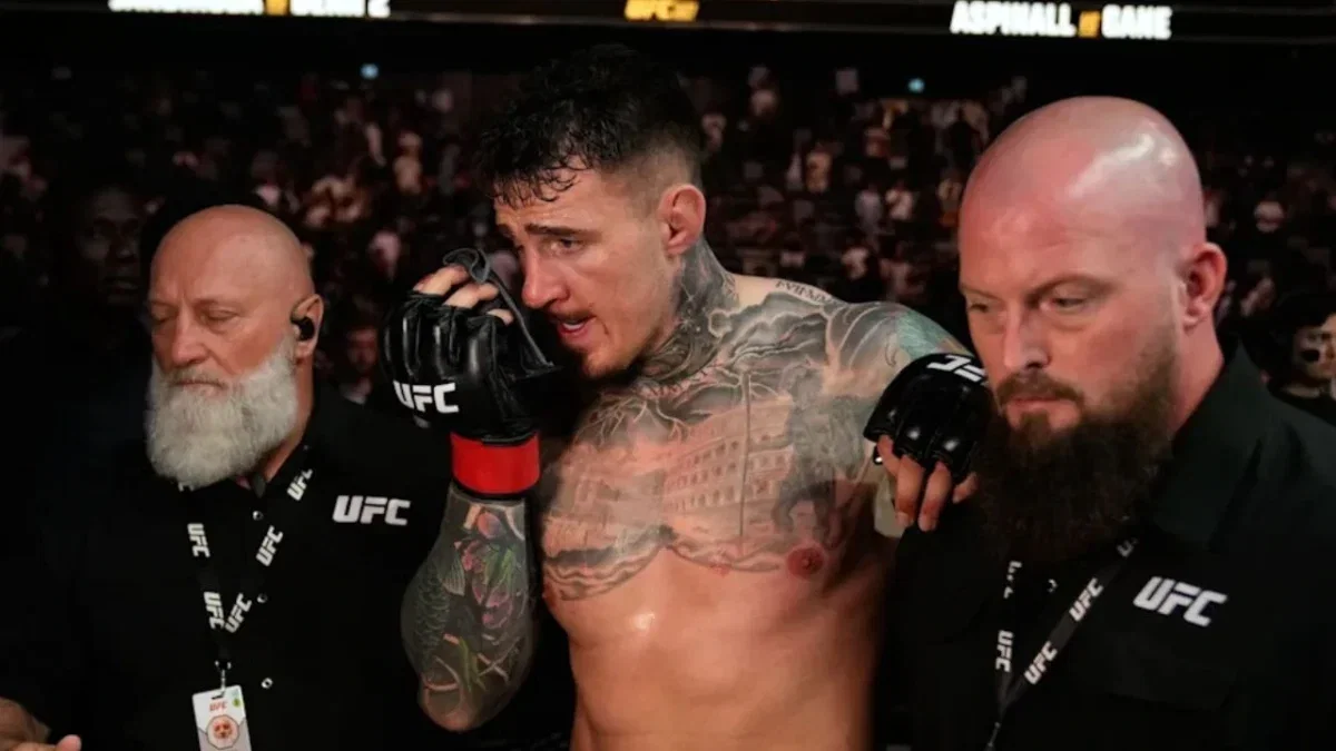 Tom Aspinall Vacating Title Leaves Jon Jones Wanting UFC Comeback, Says Gable Steveson 2 Tom Aspinall after suffering brutal eye pokes