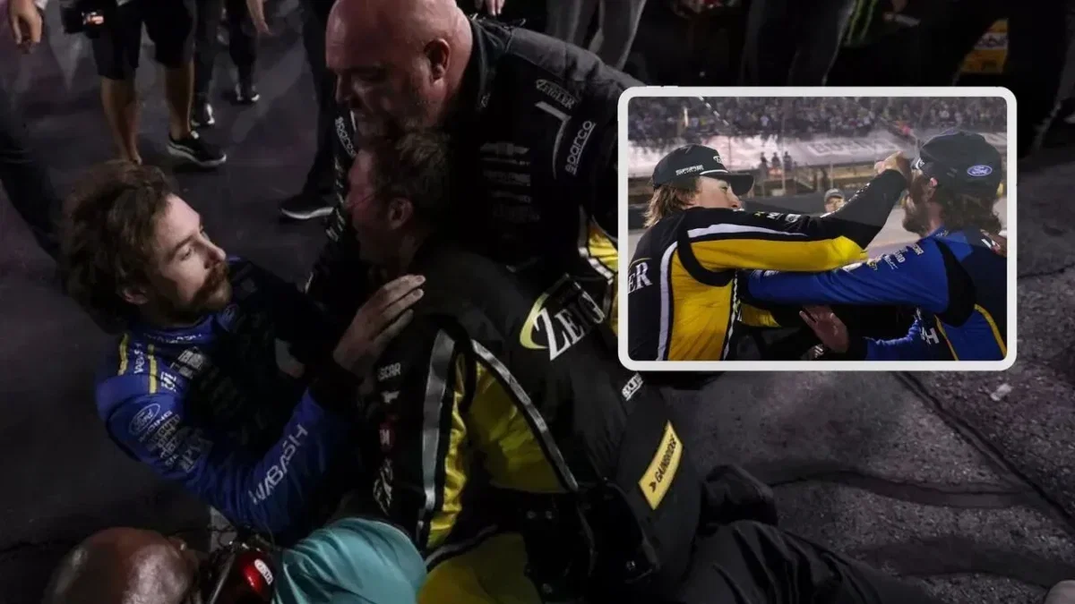 Carson Hocevar Declares Bristol Brawl Made Him “More of a Ryan Blaney Fan” 1 Ryan Blaney and Carson Hocevar fight