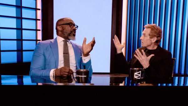 Shannon Sharpe and Skip Bayless on the sets of Polymarket