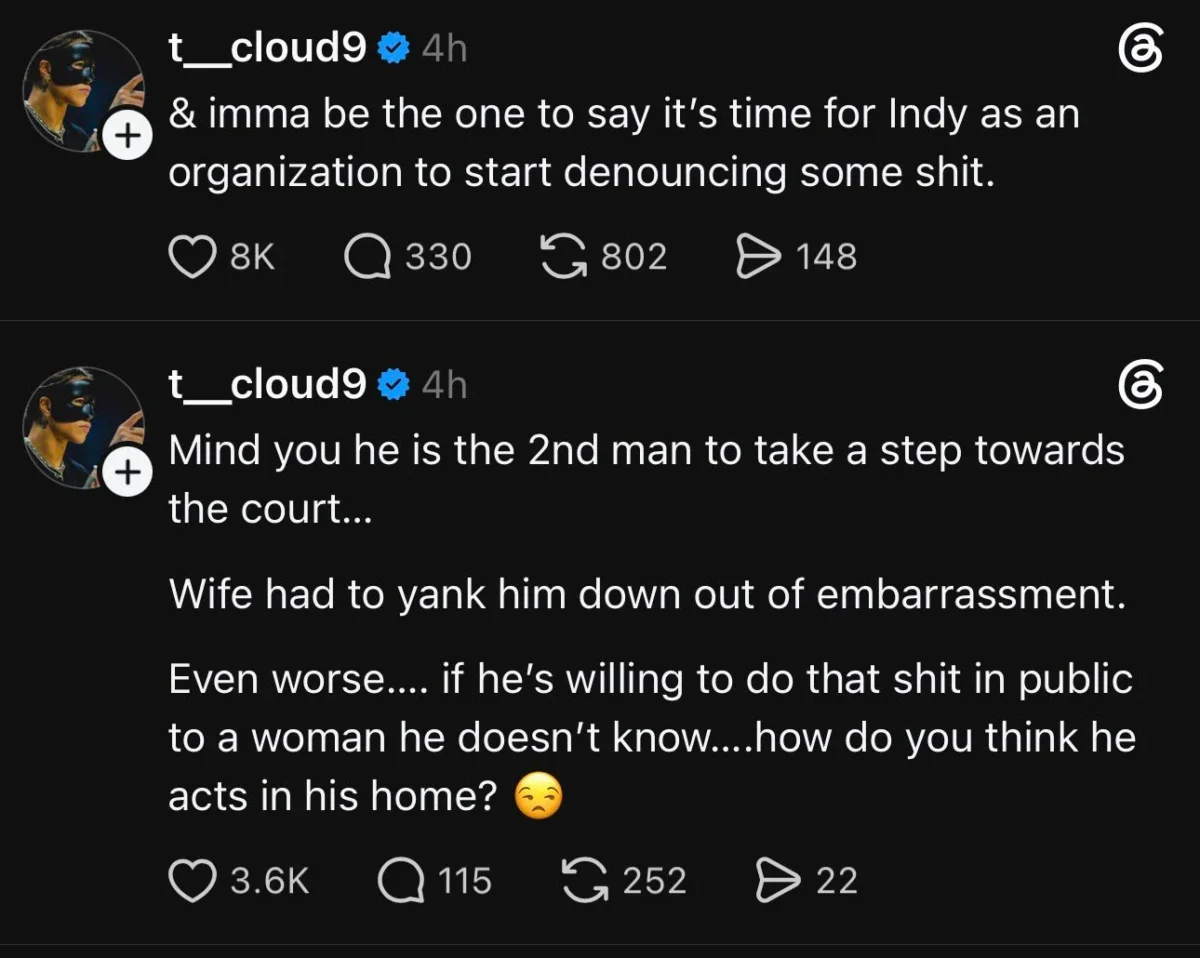 Natasha Cloud Suggesting Fever Fan Pointing Finger at A'ja Wilson Is a Woman Beater Angers Social Media - "Irresponsible Speculation" 1 Natasha Cloud's posts on Threads