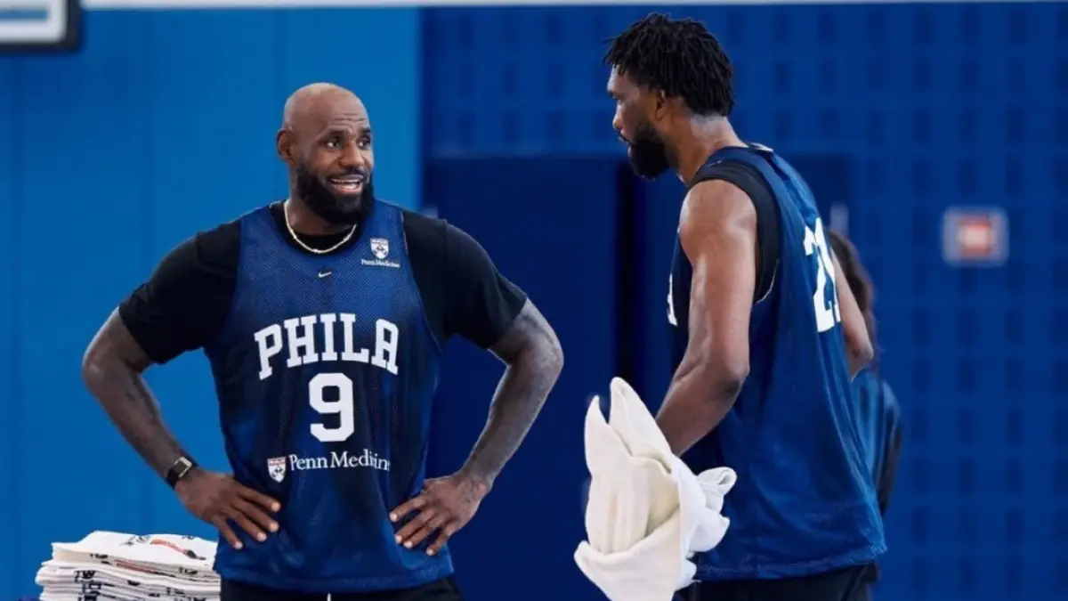 LeBron James Calling Out Joel Embiid Late-to-Practice Story Leads Mike Breen to Apologize 1 LeBron James and Joel Embiid at practice