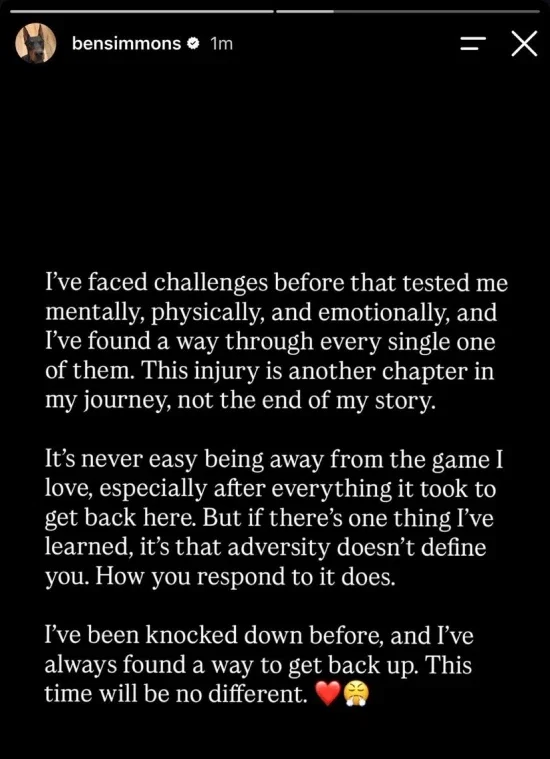 Ben Simmons Comeback Attempt Ending With Achilles Tear Before Start of Season Stuns Fans - "This Sport Is So Cruel" 2 Simmons' statement